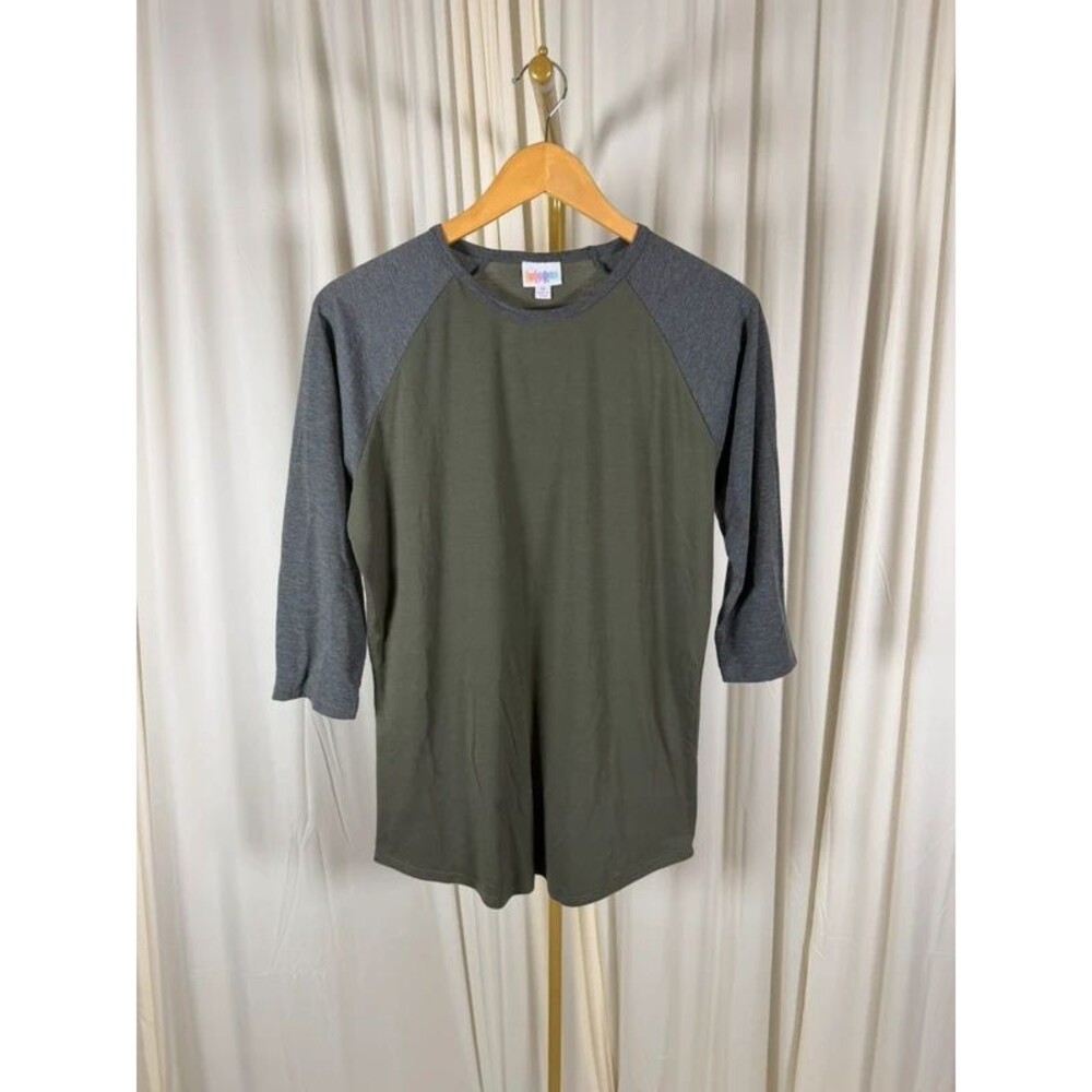 Randy Raglan 3/4 Sleeve Baseball Tee Olive Green Charcoal Medium